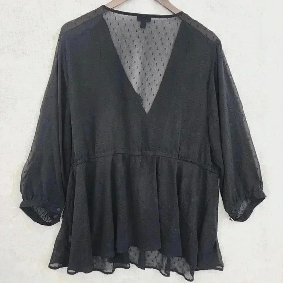 Torrid Chiffon Sheer Wrap Blouse 3X Black Textured  1731P - Picture 2 of 8